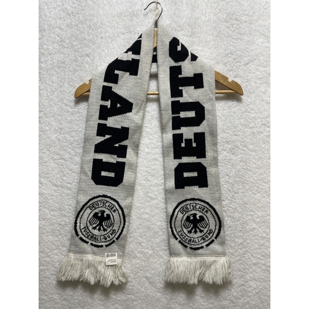 Germany Deutschland Soccer Scarf Black White Eagle Crest Knit Fringe Fan Gear